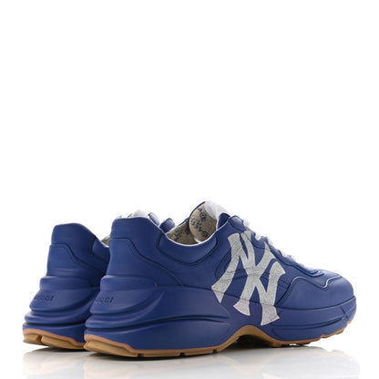 Gucci X MLB Calfskin NY Yankees Mens Rhyton Sneakers 10.5 Electric Blue 4 of 18