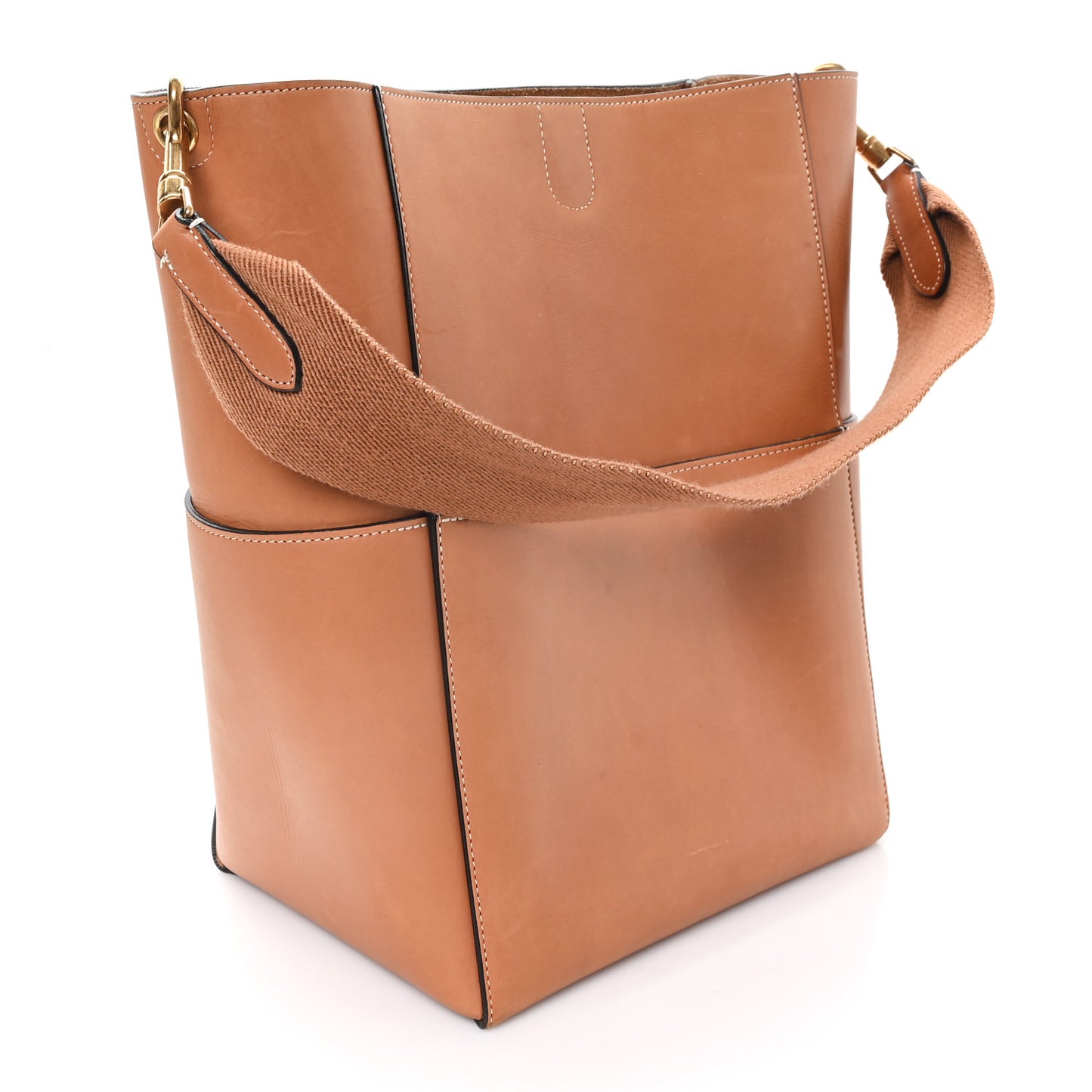 Natural Calfskin Seau Sangle Bucket Bag Tan