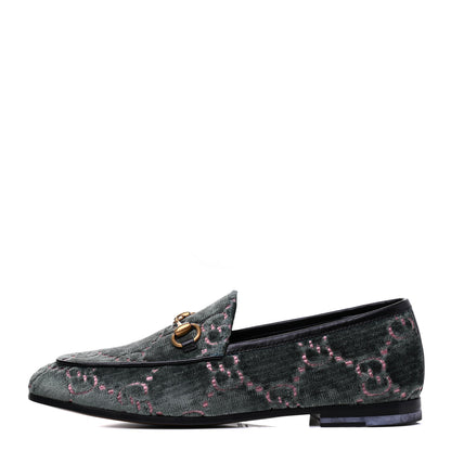 Gucci Velvet Malaga Kid GG Monogram Horsebit Womens Jordaan Loafers 35 Avio Dusty Pink Black 1 of 9