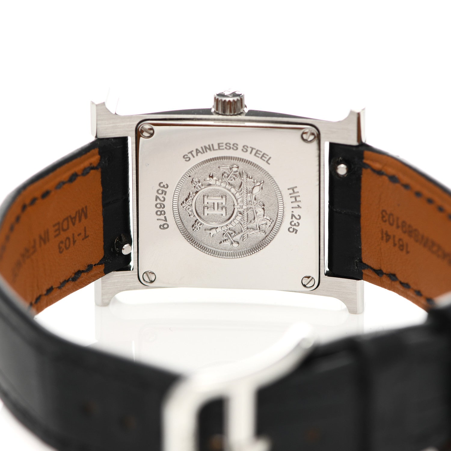 Hermes Stainless Steel Alligator Diamond Bezel Mother of Pearl 21mm Heure H Hour Quartz Watch Noir 4 of 5
