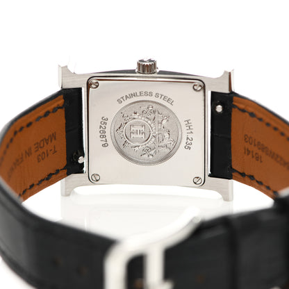 Hermes Stainless Steel Alligator Diamond Bezel Mother of Pearl 21mm Heure H Hour Quartz Watch Noir 4 of 5