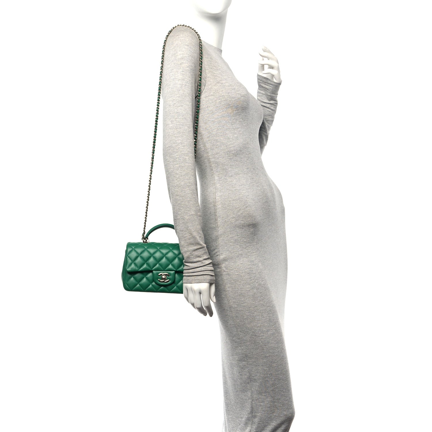 Chanel Lambskin Quilted Mini Top Handle Rectangular Flap Green Green 2 of 10