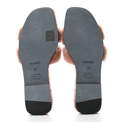 Hermes Woolskin Oran Sandals 37 Rose Aube 4 of 4