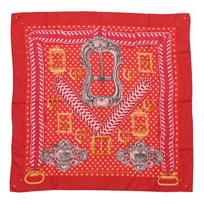 Hermes Silk Boucles Et Galons Du Tsar Scarf 90 Rouge Gris Vieil Or 1 of 4