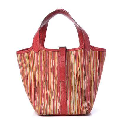 Hermes Taurillon Clemence Vibrato Picotin 18 PM Rouge Casaque 1 of 13