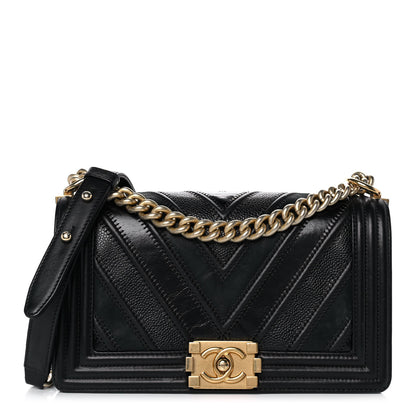 Chanel Caviar Suede Calfskin Chevron Medium Boy Flap Black 1 of 11