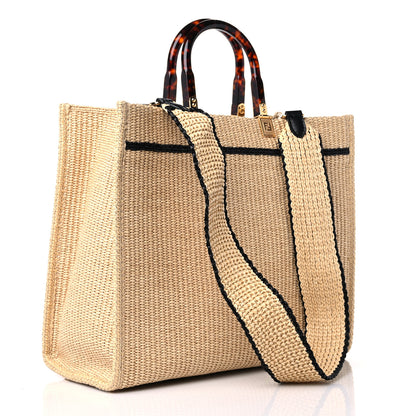 Fendi Straw Vitello King Plexiglass Woven Medium Fendi Sunshine Shopper Tote Natural Black 3 of 10