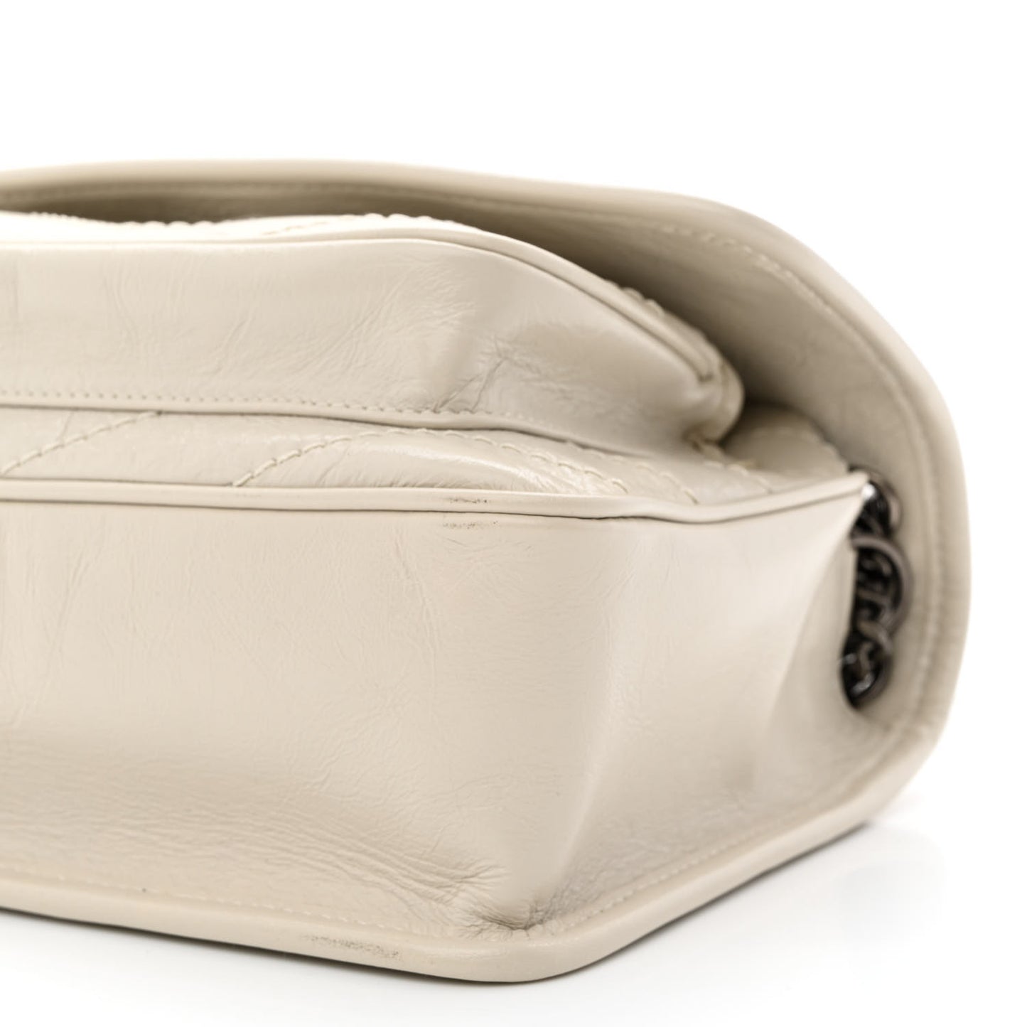 Crinkled Calfskin Matelasse Monogram Baby Niki Chain Satchel Ivory