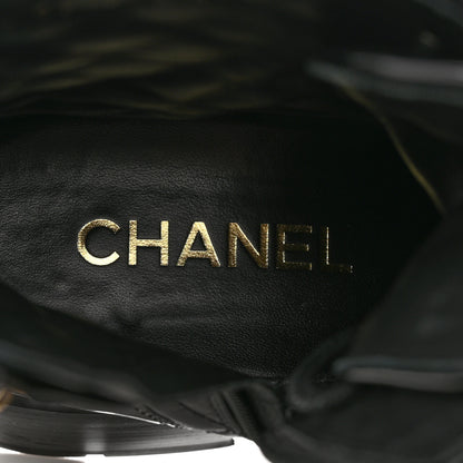 Chanel Shiny Calfskin Patent Quilted Chain Lace Up Combat Boots 40.5 Black 7 of 8