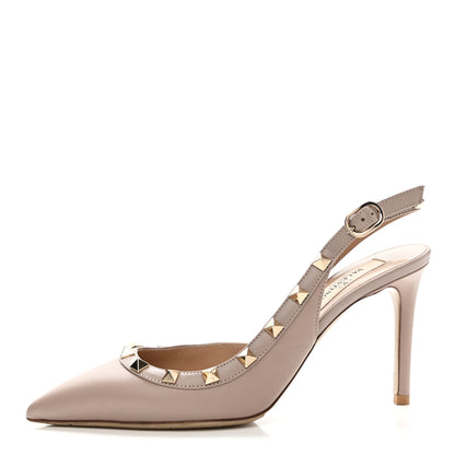 Valentino Garavani Calfskin Rockstud Half D'Orsay Slingback 85mm Pumps 35 Poudre 1 of 8