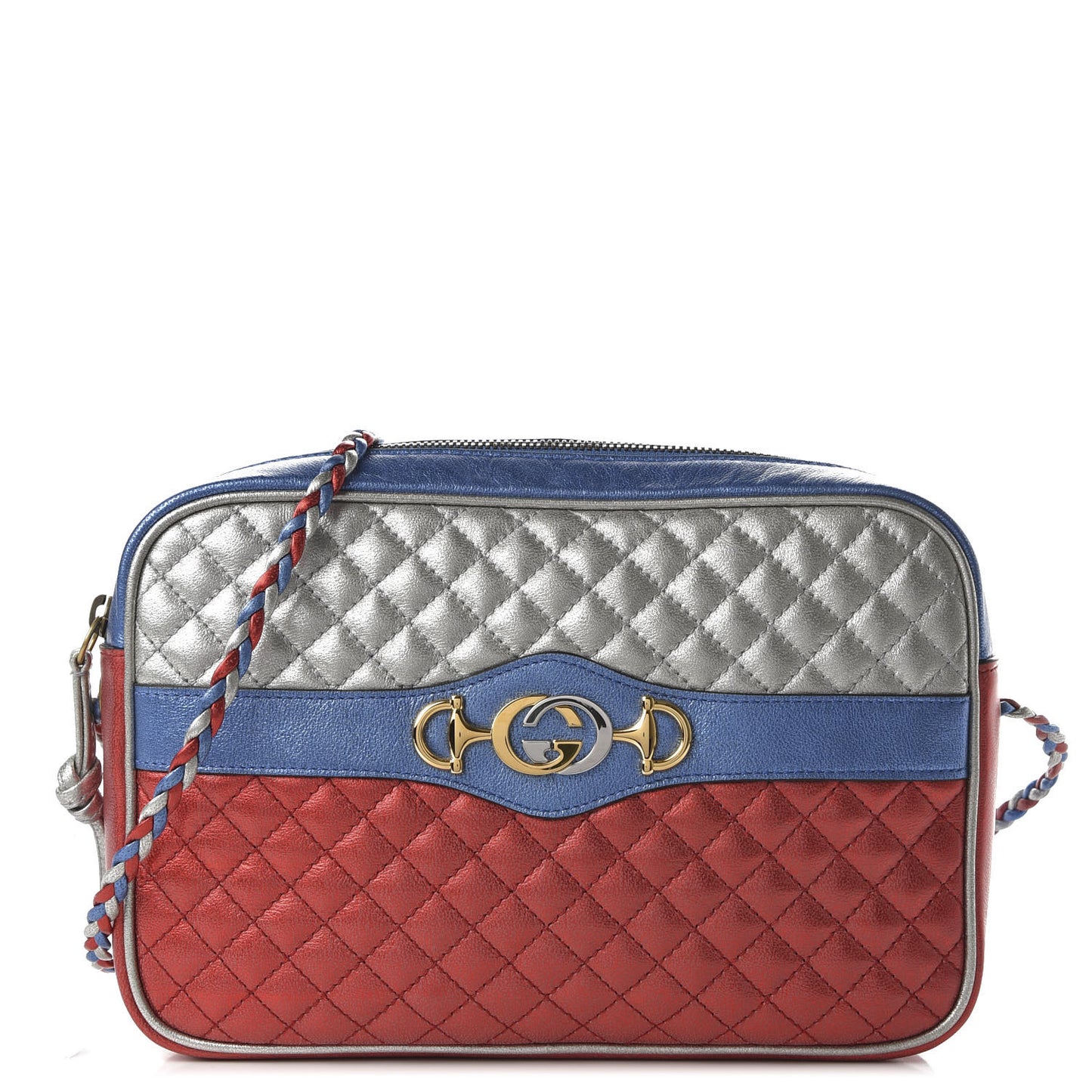 Laminated Nappa Trapuntata Small Zumi Shoulder Bag Rosso Marine Argento
