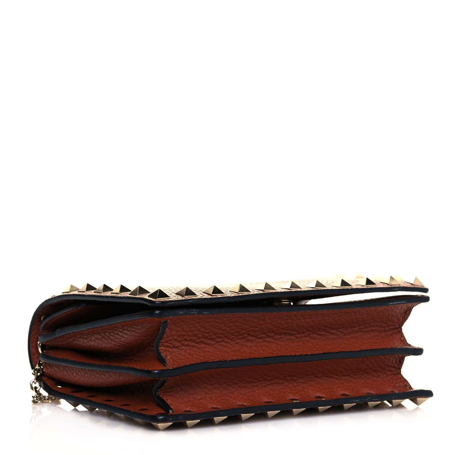 Valentino Garavani Pebbled Calfskin Rockstud Wallet on Chain Saddle Brown 3 of 13