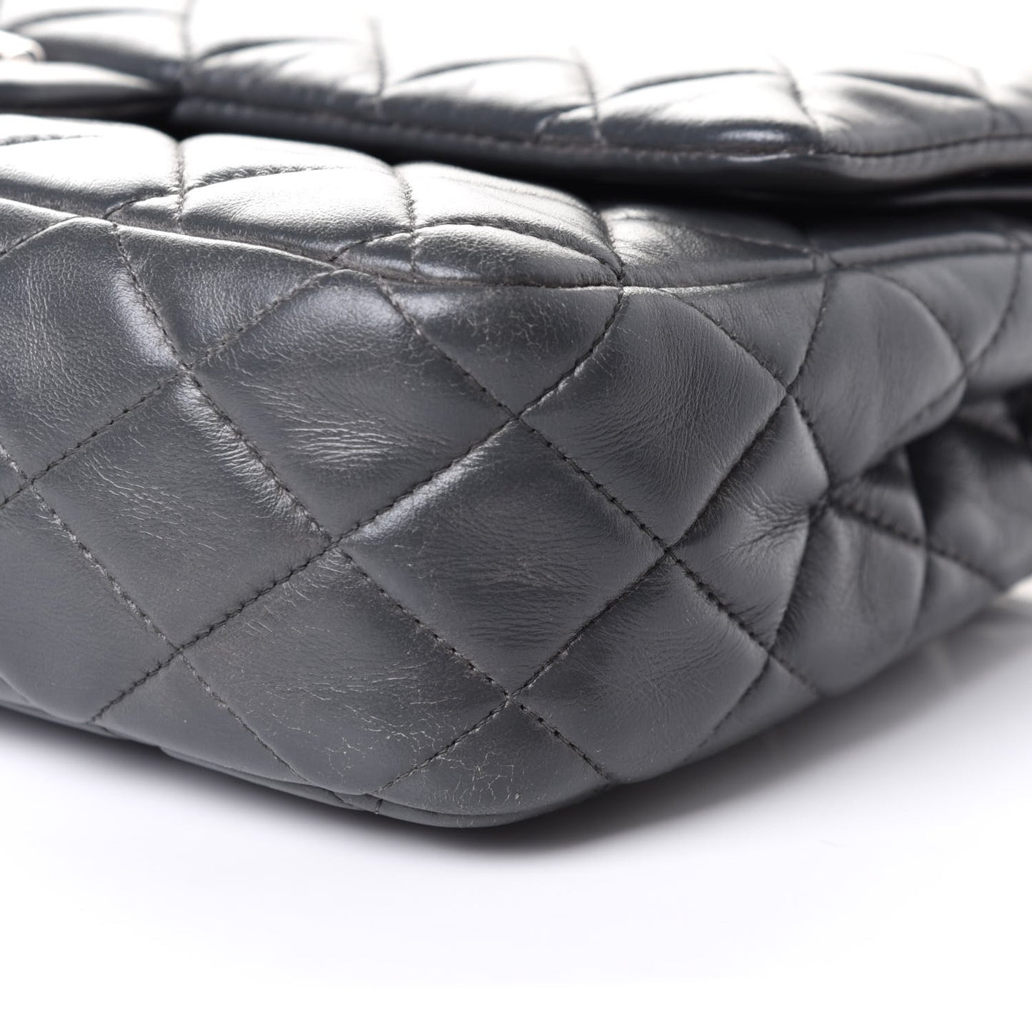 Lambskin Quilted Medium Double Flap Dark Grey