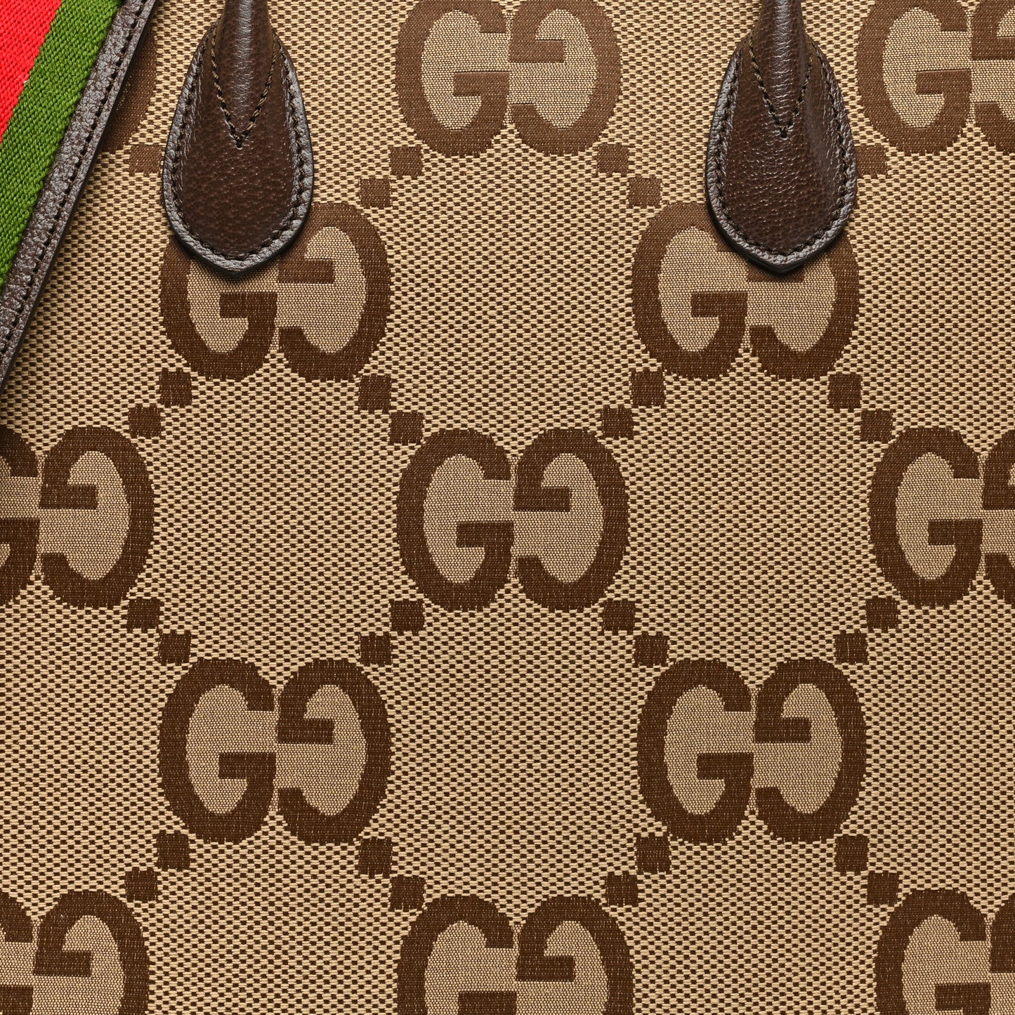 Monogram Jumbo GG Textured Dollar Calfskin Web Tote Bag Camel Ebony New Acero