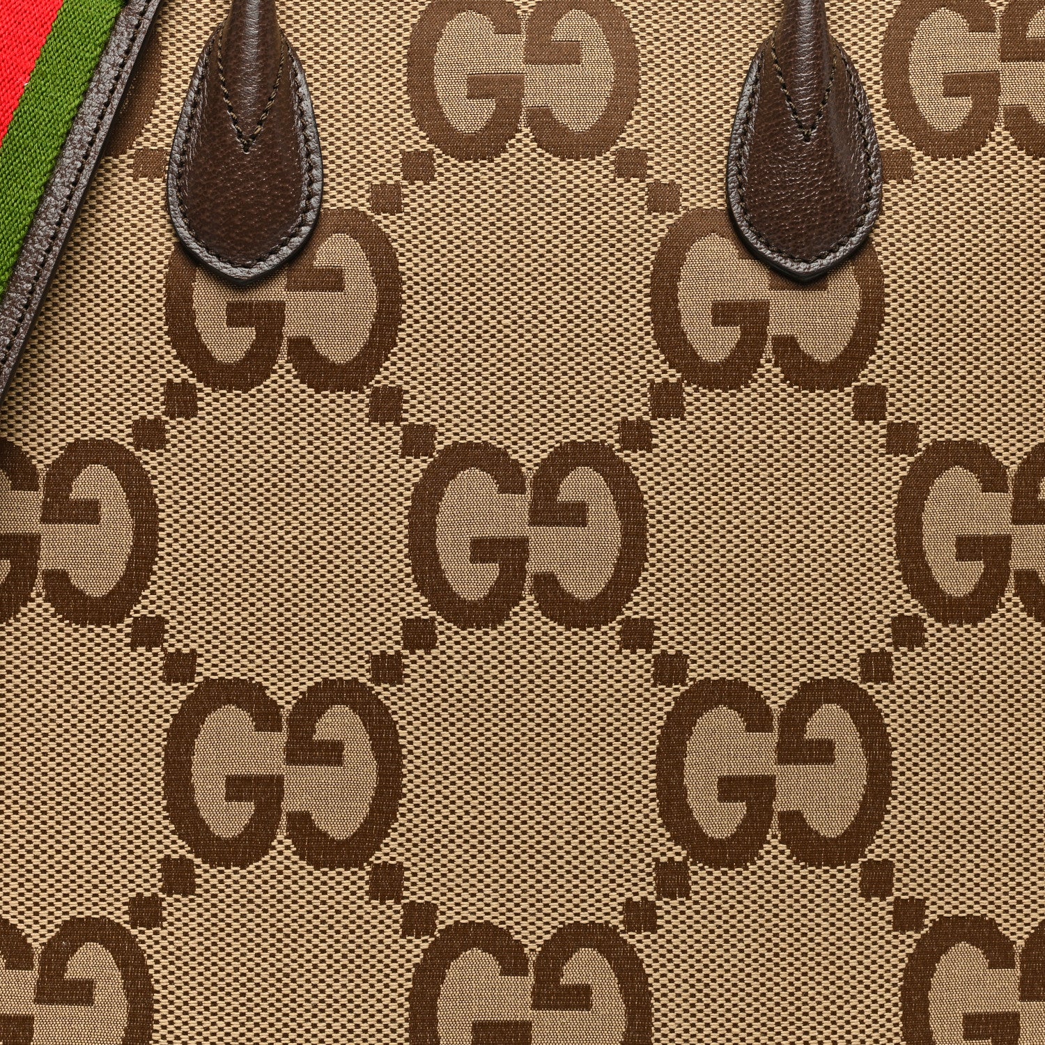 Gucci Monogram Jumbo GG Textured Dollar Calfskin Web Tote Bag Camel Ebony New Acero 8 of 10