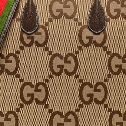 Gucci Monogram Jumbo GG Textured Dollar Calfskin Web Tote Bag Camel Ebony New Acero 8 of 10