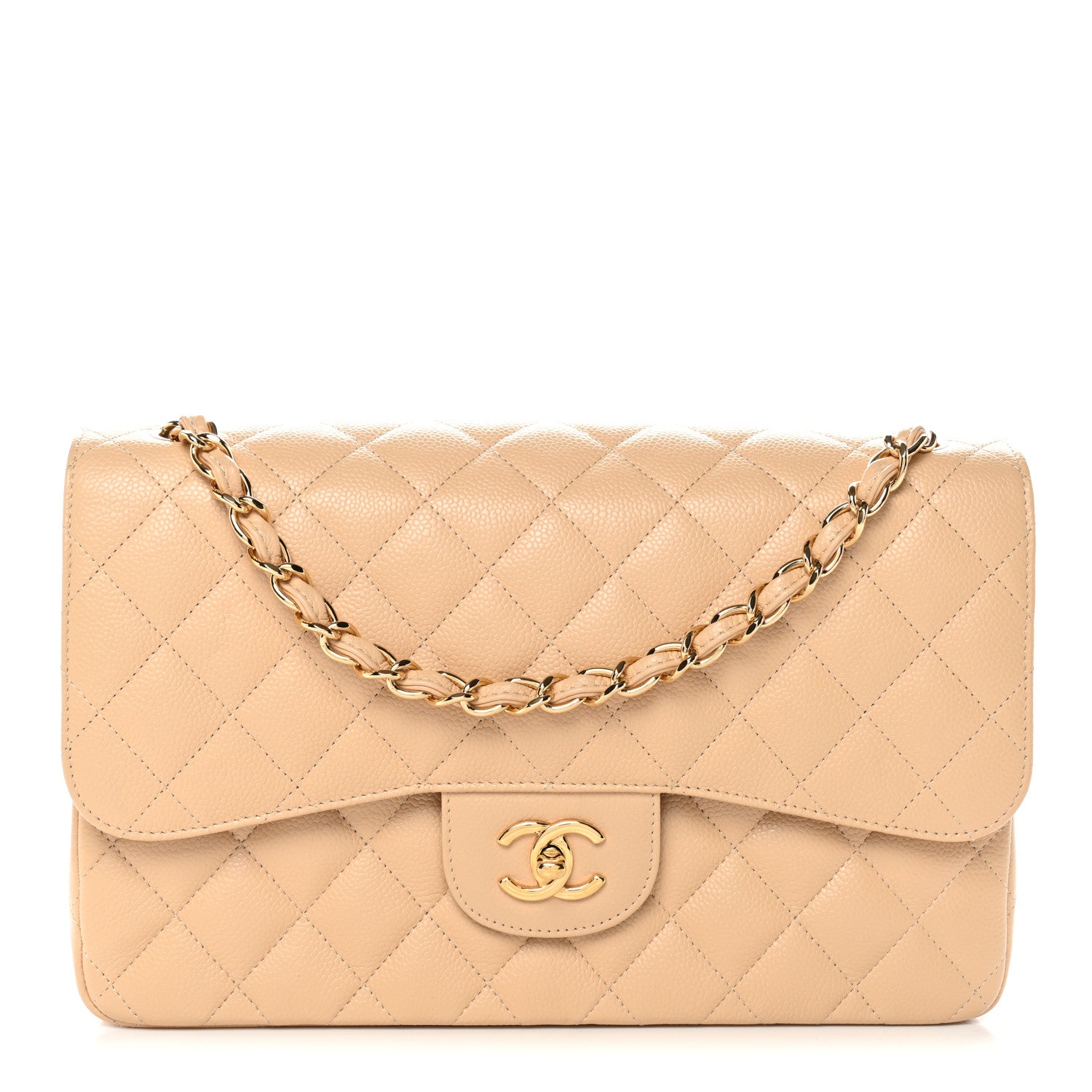 Chanel Caviar Quilted Jumbo Double Flap Light Beige 1 of 11