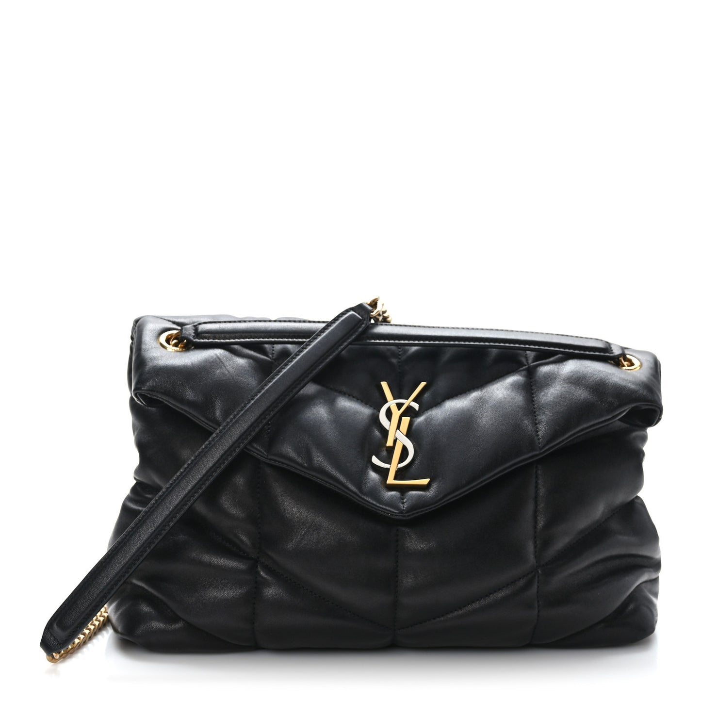 Lambskin Quilted Tri-Metal Medium Loulou Puffer Monogram Chain Satchel Black