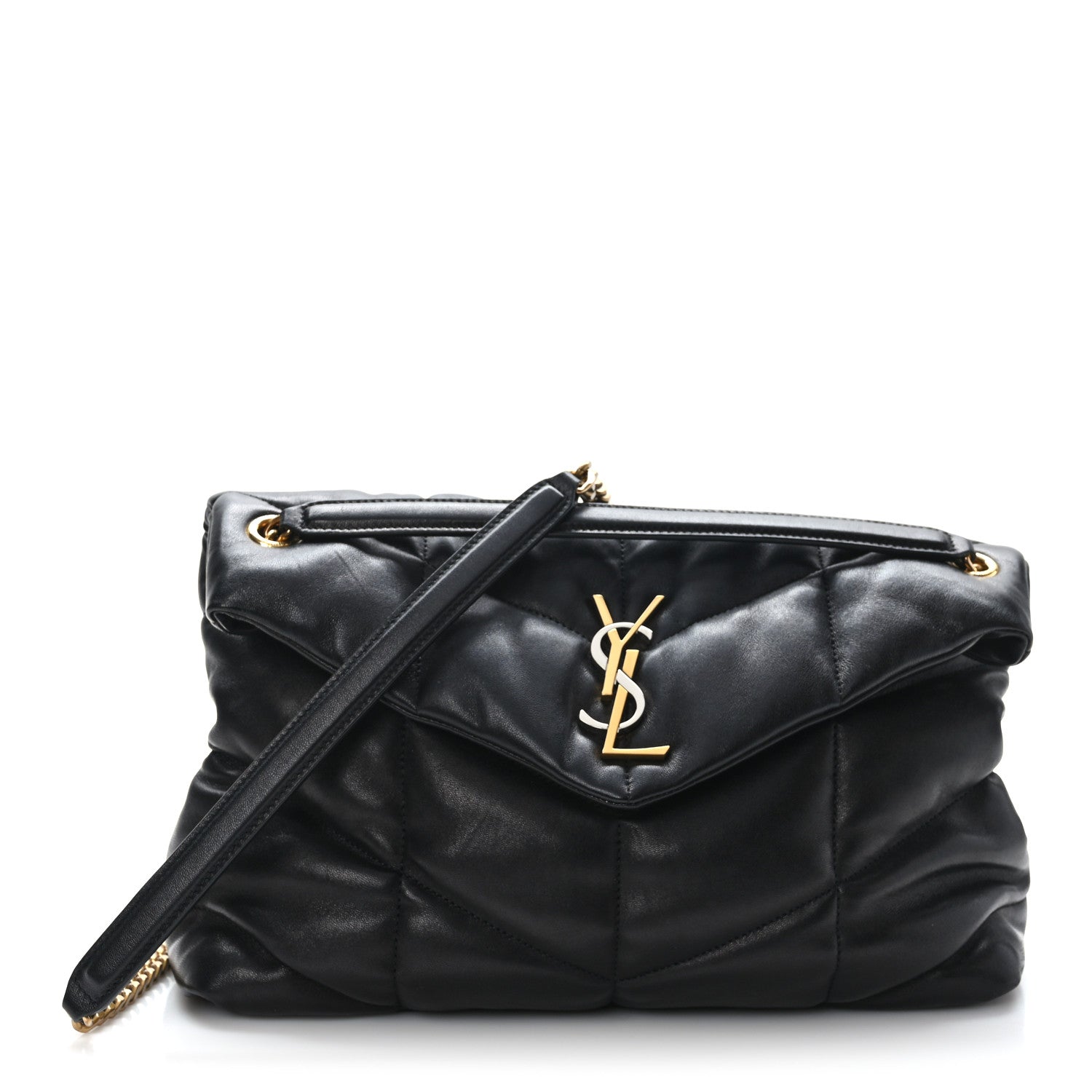 Saint Laurent Lambskin Quilted Tri-Metal Medium Loulou Puffer Monogram Chain Satchel Black 1 of 9