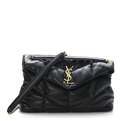 Saint Laurent Lambskin Quilted Tri-Metal Medium Loulou Puffer Monogram Chain Satchel Black 1 of 9
