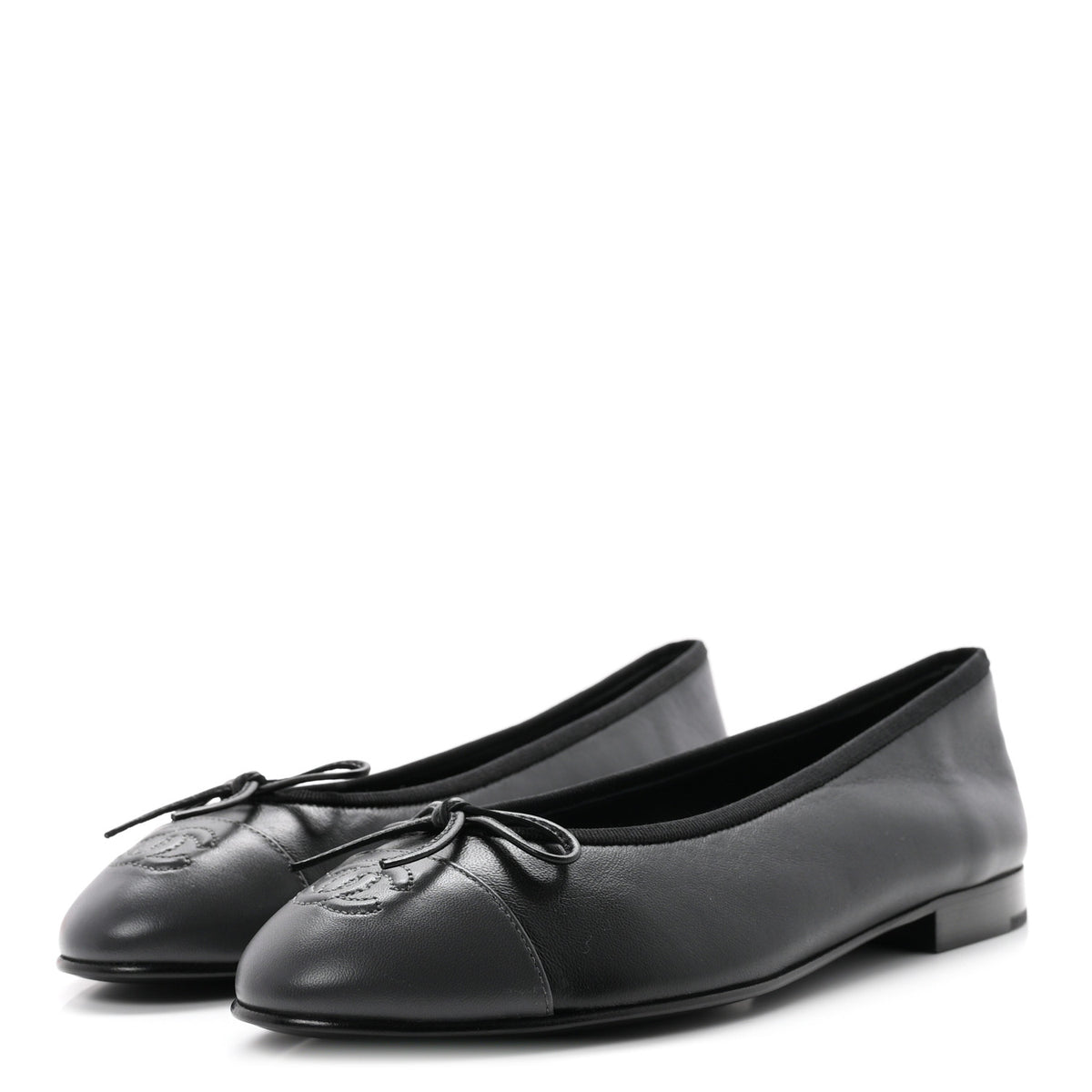 Lambskin CC Cap Toe Ballerina Flats 38.5 Black Dark Grey