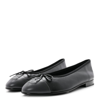 Chanel Lambskin CC Cap Toe Ballerina Flats 38.5 Black Dark Grey 4 of 10