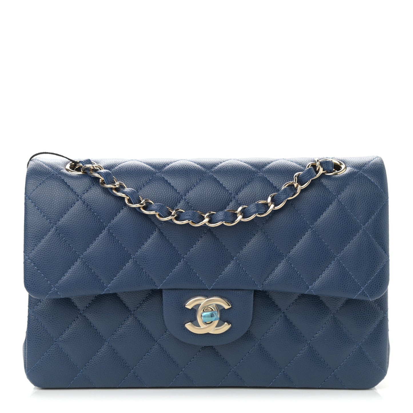 Caviar Quilted Small Double Flap Blue