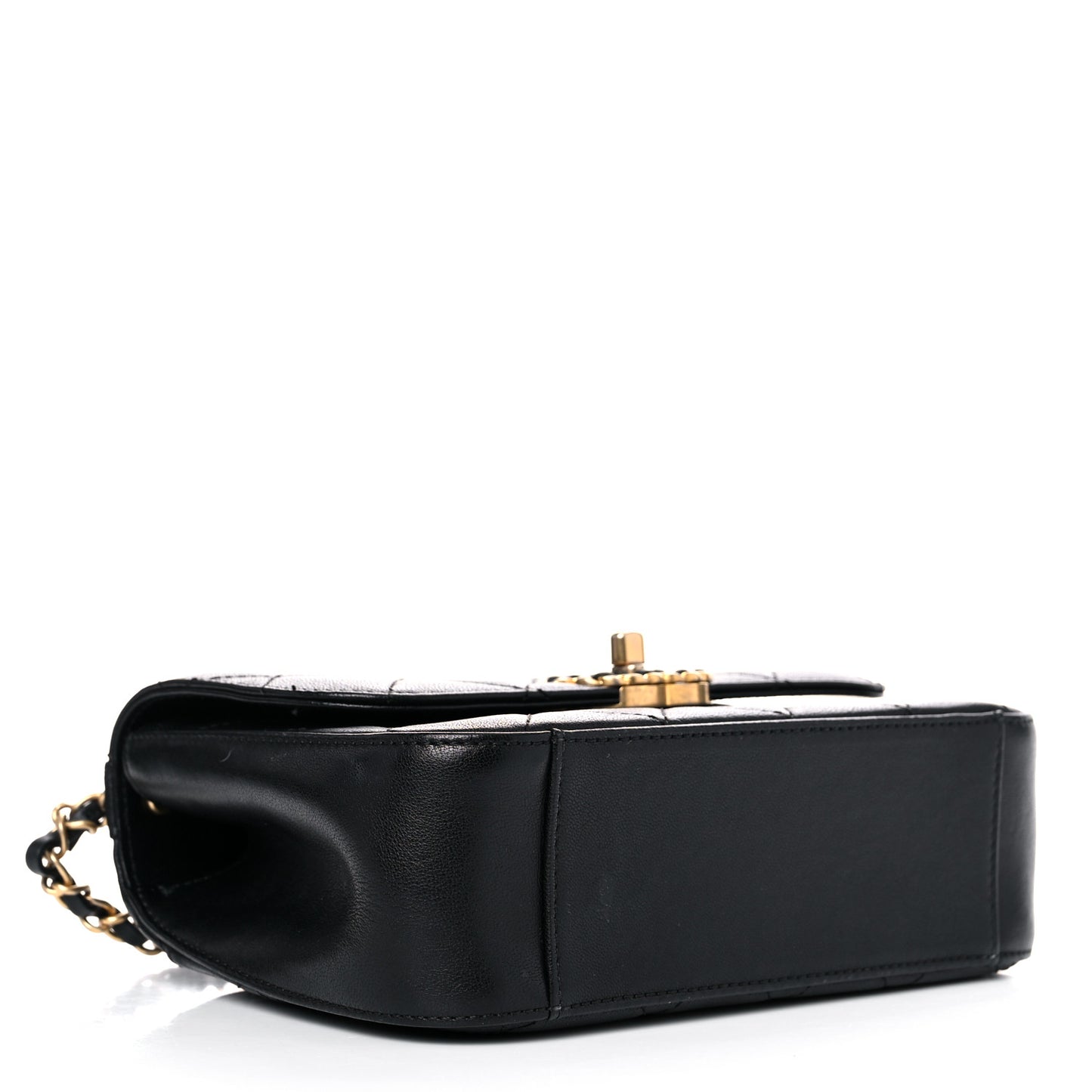 Lambskin Quilted Small Chain Infinity Top Handle Flap Black