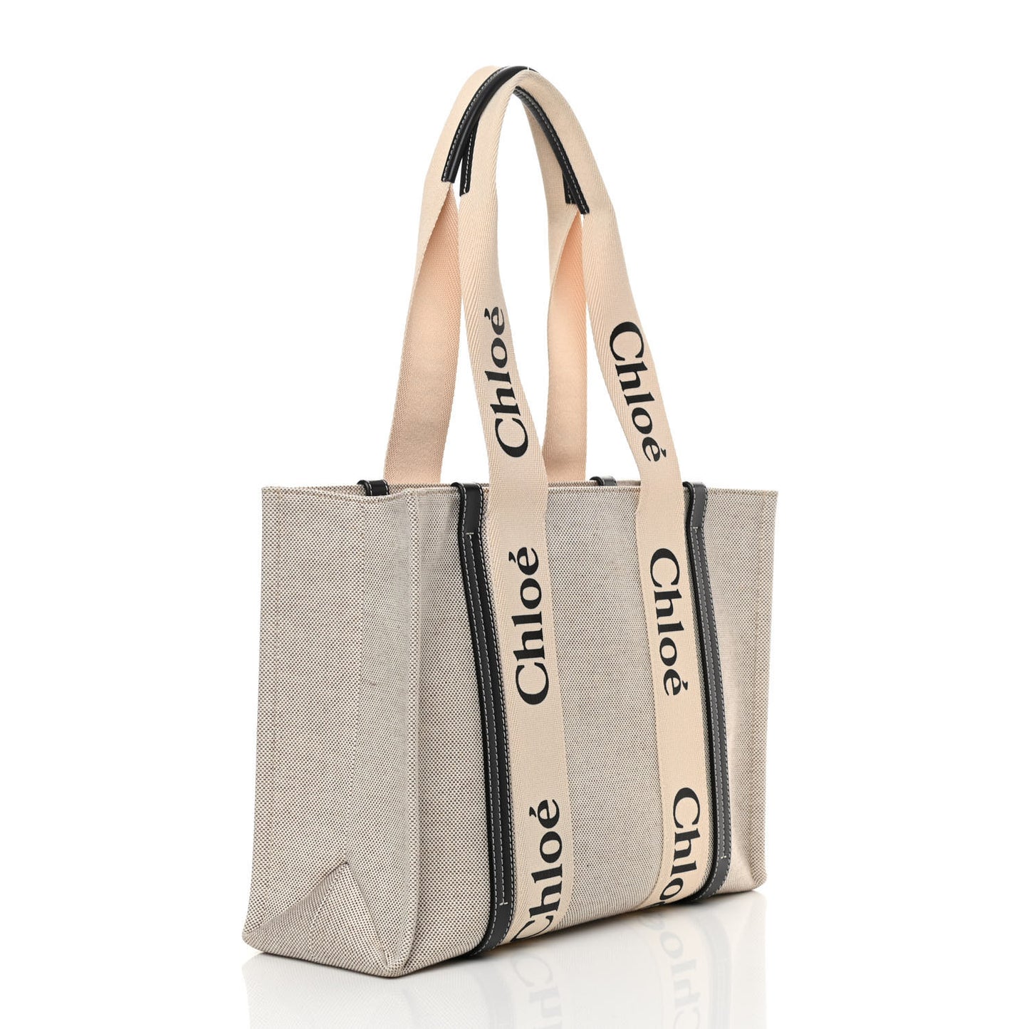 Cotton Calfskin Medium Woody Ribbon Tote White Black