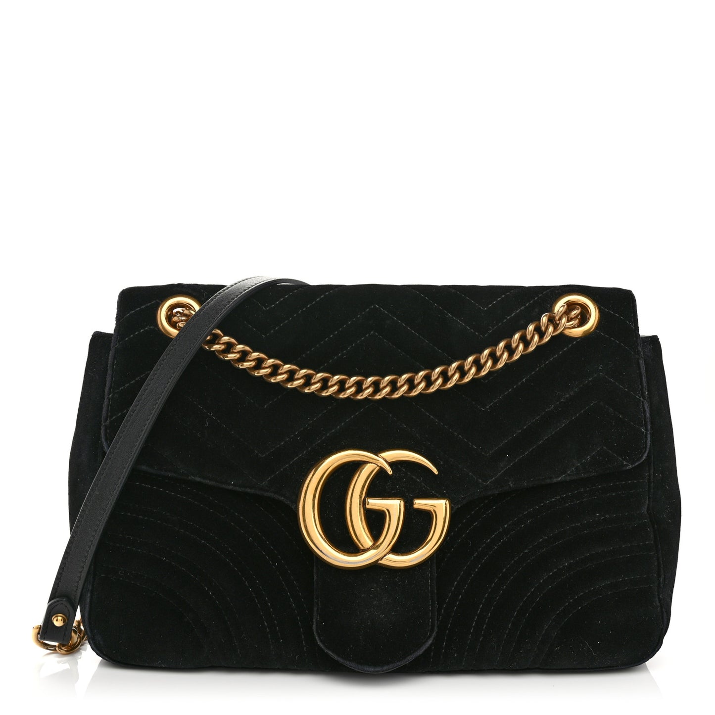Velvet Matelasse Medium GG Marmont Shoulder Bag Black