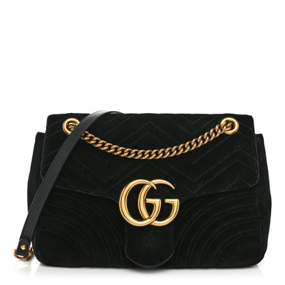 Gucci Velvet Matelasse Medium GG Marmont Shoulder Bag Black 1 of 12