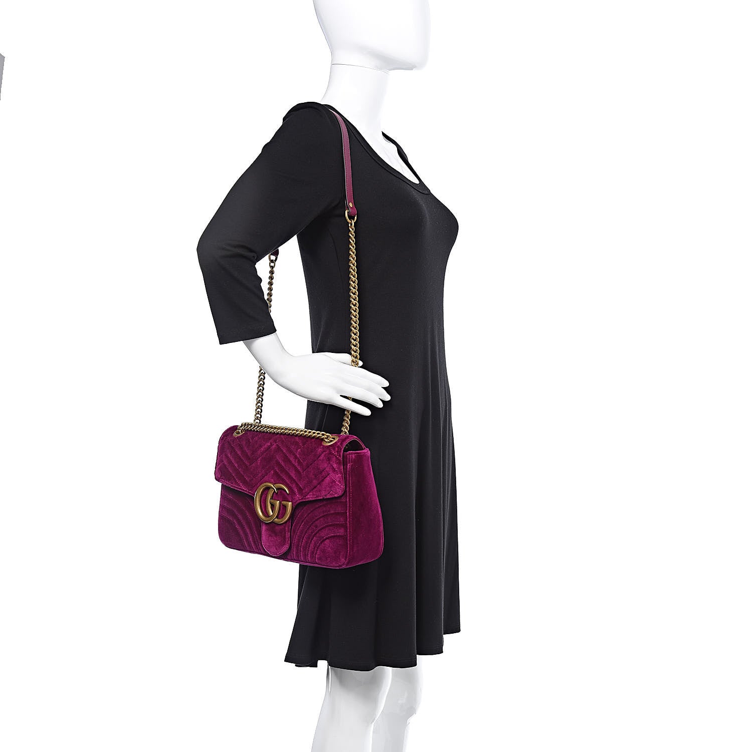 Gucci Velvet Matelasse Medium GG Marmont Shoulder Bag Fuchsia Violet Cyclamen 2 of 10