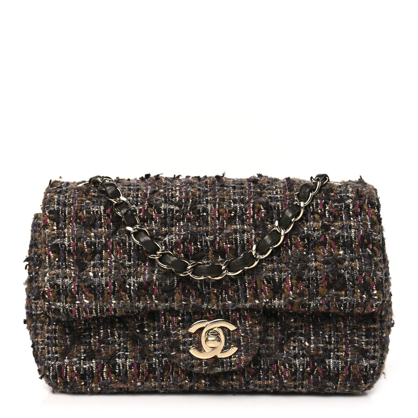 Tweed Quilted Mini Rectangular Flap Brown