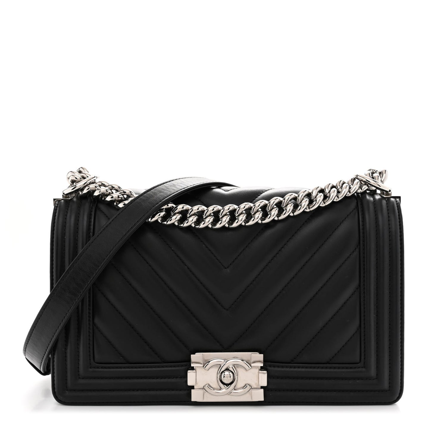 Lambskin Chevron Quilted Medium Boy Flap Black