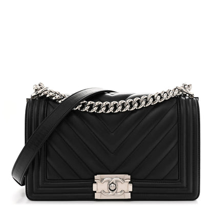 Chanel Lambskin Chevron Quilted Medium Boy Flap Black 1 of 11