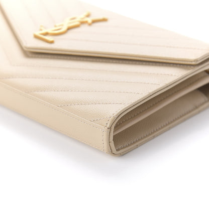 Saint Laurent Grain De Poudre Matelasse Chevron Monogram Chain Wallet Nude Powder 7 of 10