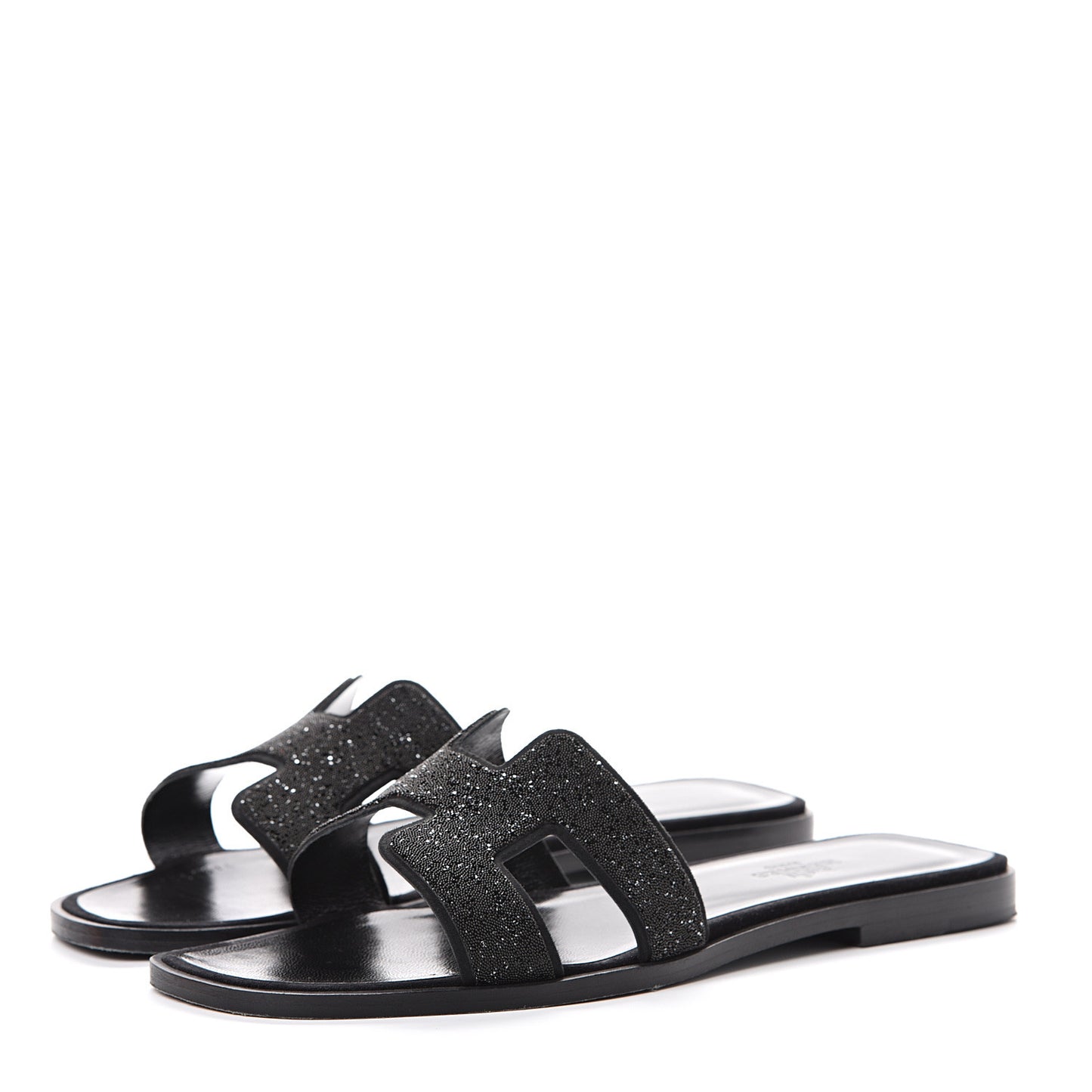 Suede Goatskin Crystal Powder Oran Sandals 37 Black