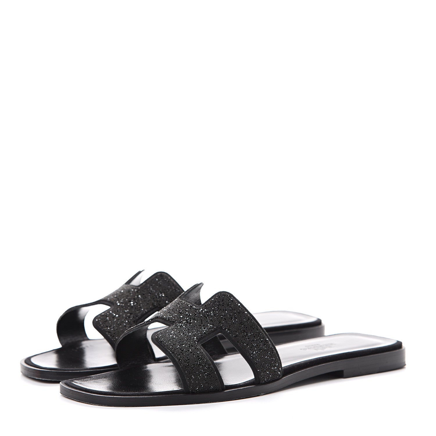Hermes Suede Goatskin Crystal Powder Oran Sandals 37 Black 3 of 12