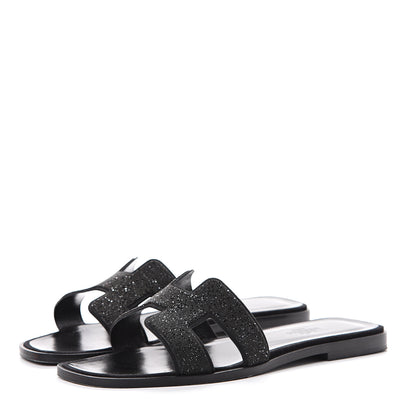 Hermes Suede Goatskin Crystal Powder Oran Sandals 37 Black 3 of 12