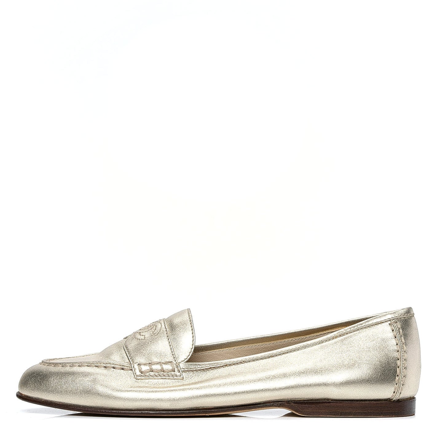 Metallic Lambskin CC Mocassin Loafers 38 Silver