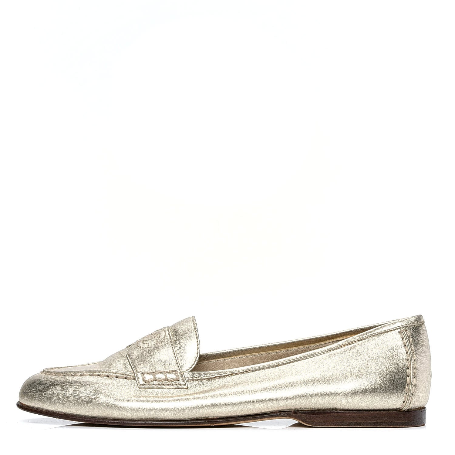 Chanel Metallic Lambskin CC Mocassin Loafers 38 Silver 1 of 7