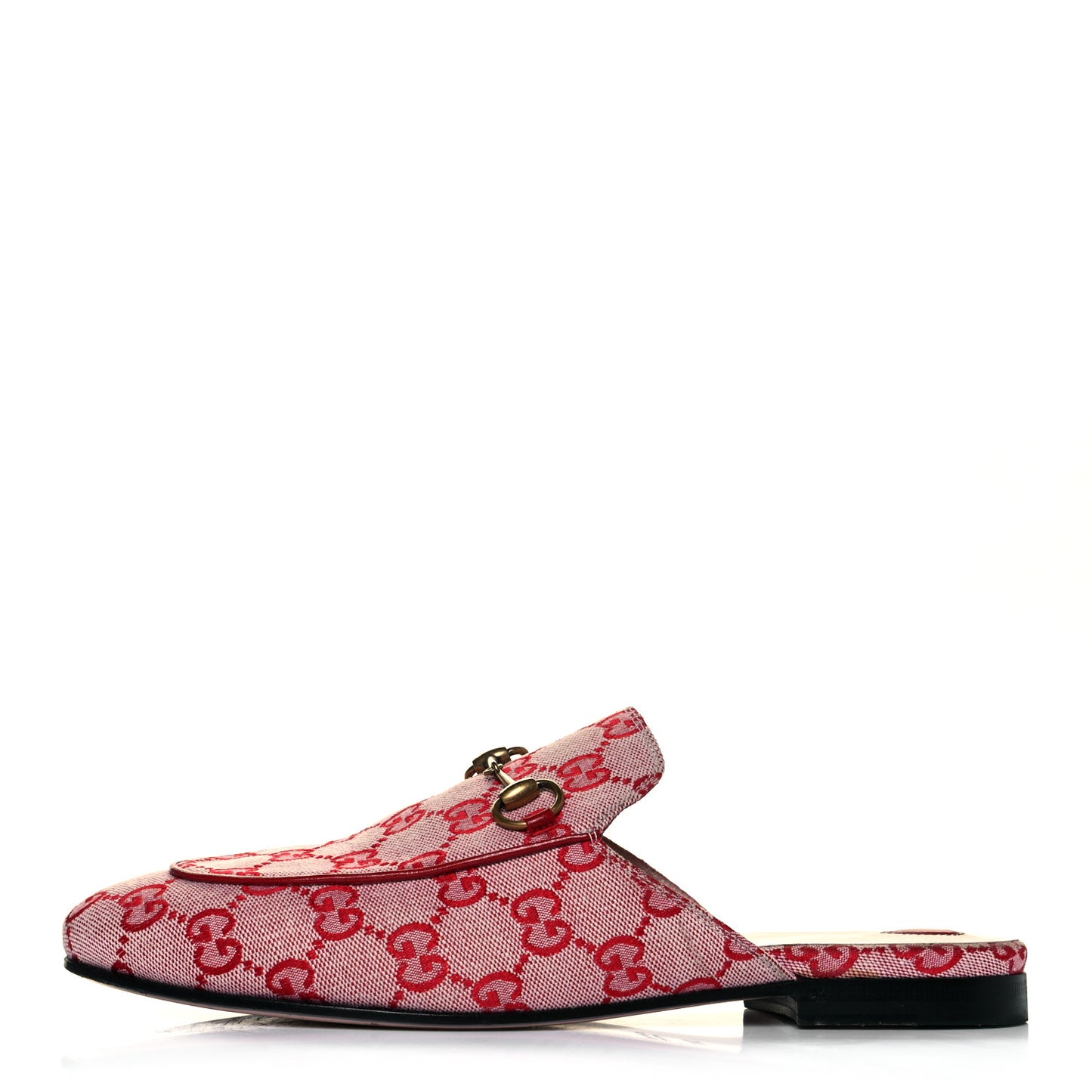 Canvas GG Monogram Horsebit Womens Princetown Slippers 38.5 Gardenia Hibiscus Red