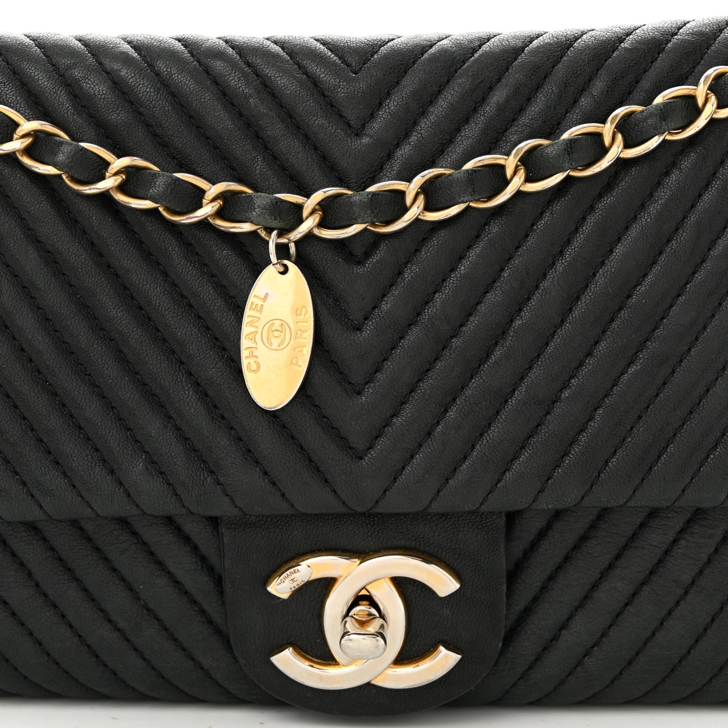 Calfskin Chevron Quilted Medium Surpique Flap Black