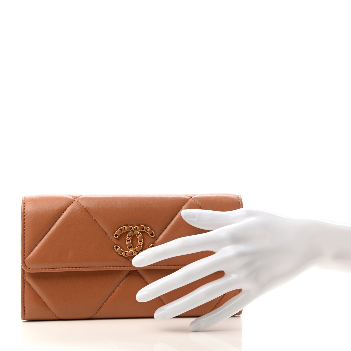 Lambskin Quilted Chanel 19 Flap Wallet Brown