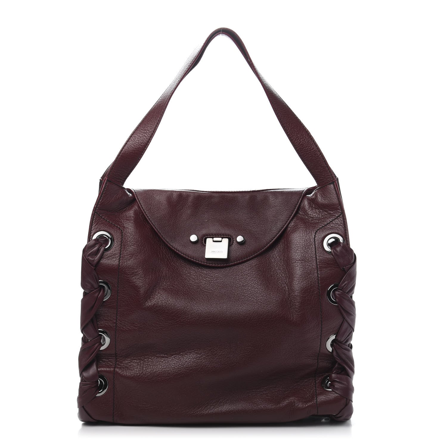 Jimmy Choo Grainy Calfskin Grommet Lace Up Rion Shoulder Bag Bordeaux 1 of 10