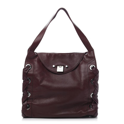 Jimmy Choo Grainy Calfskin Grommet Lace Up Rion Shoulder Bag Bordeaux 1 of 10