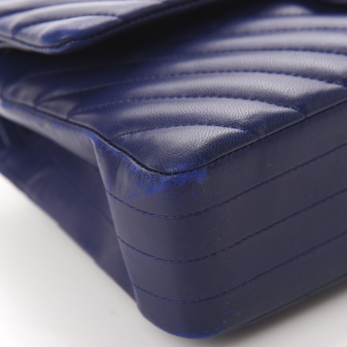 Lambskin Chevron Quilted Medium Double Flap Blue