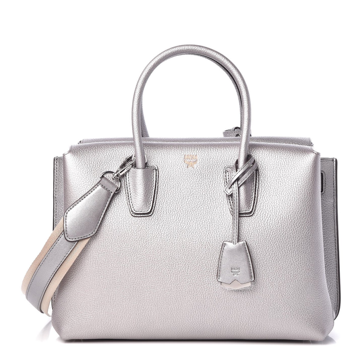 Metallic Grained Calfskin Medium Milla Tote Spike Silver