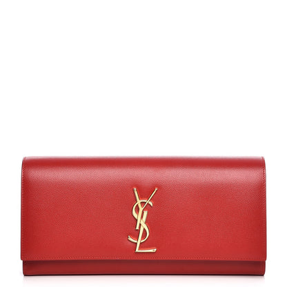 Saint Laurent Grain De Poudre Classic Monogram Clutch Red 1 of 7