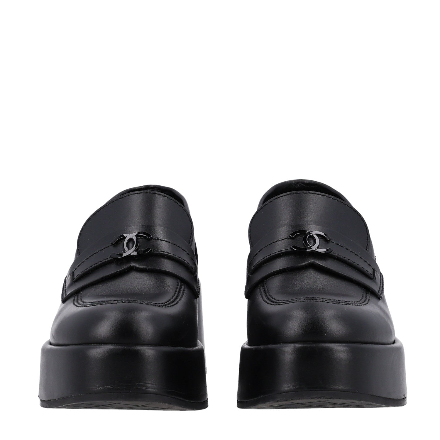 Chanel Calfskin CC Platform Loafers 36.5 Black 3 of 10